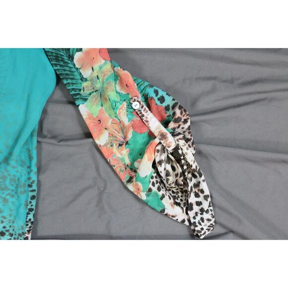 Soft Surroundings Top Womens L Multi Roll Tab Sleeve Tunic Tropical Print Floral - Picture 9 of 9